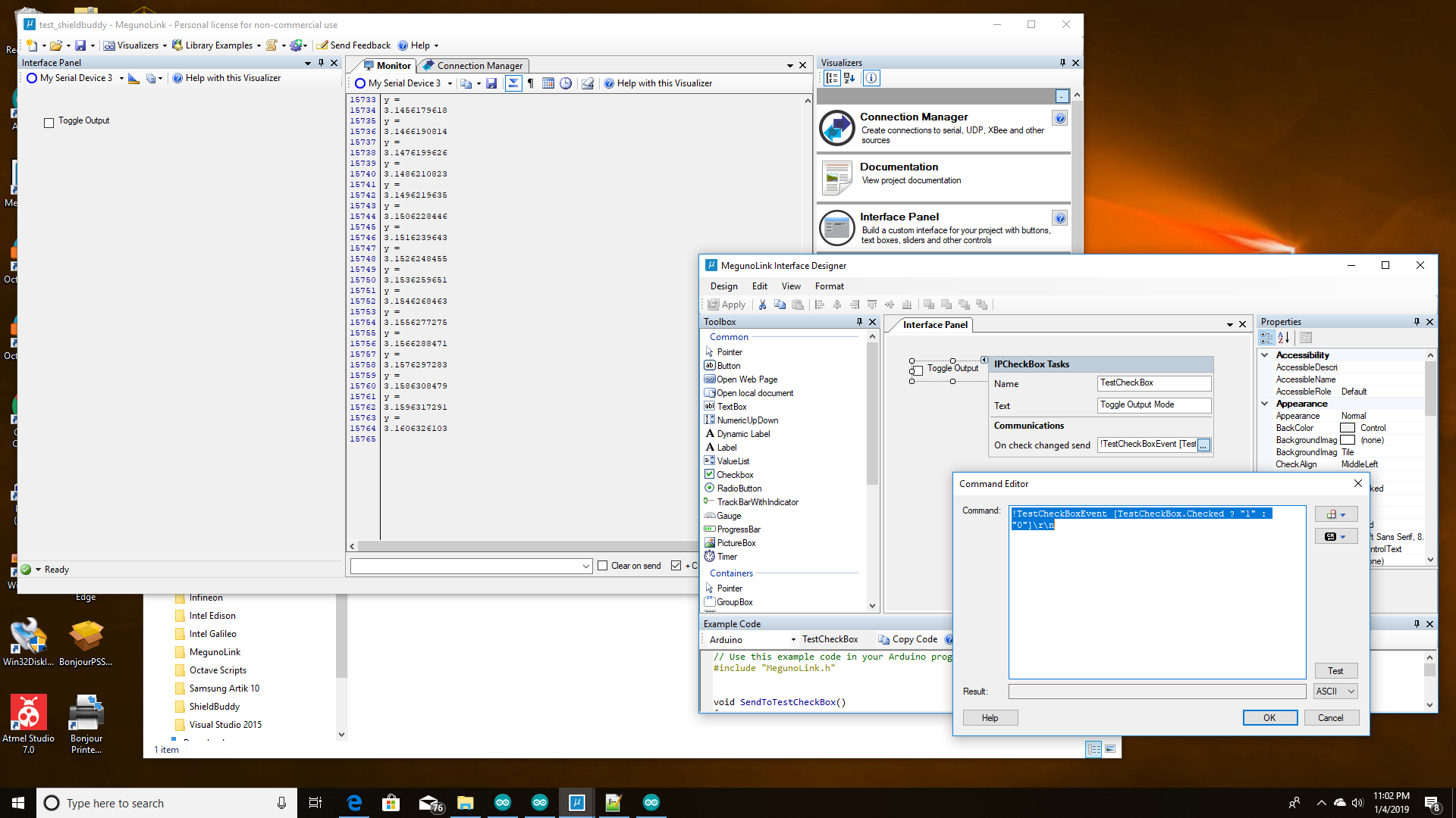Screen shot showing check box setup